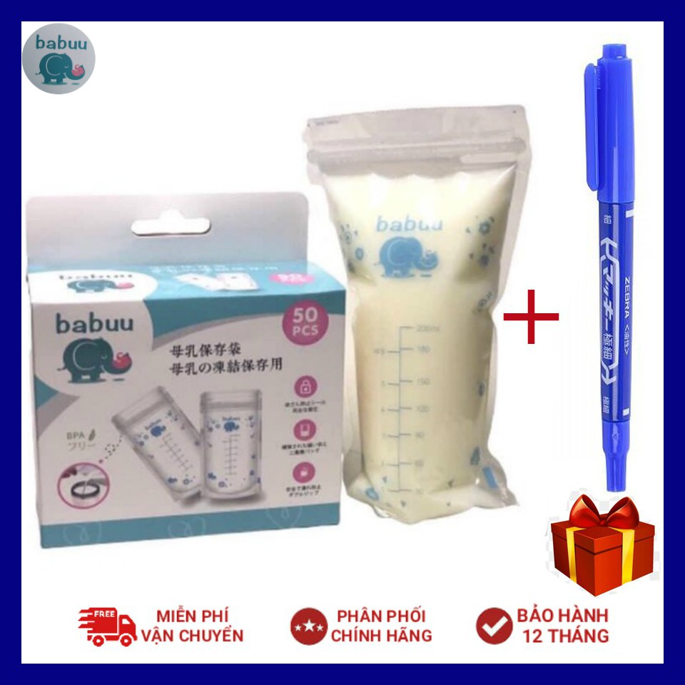 Túi trữ sữa Babuu Baby Nhật Bản hộp 50 chiếc dung tích tối đa 250ml