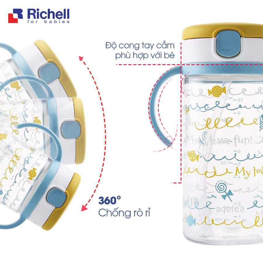 Bình nước có ống hút cho bé RICHELL AQ 320ml