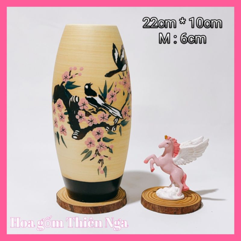 Lọ hoa gốm sứ men khô Bát Tràng cao 22cm - 12 họa tiết