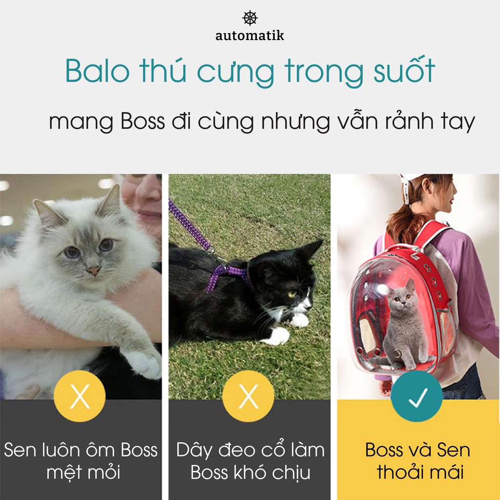 Balo Mèo Phi Hành Gia Trong Suốt, Túi Vận Chuyển Chó Mèo Thú Cưng + Tặng Lã Lót Cho Pet - Automatik