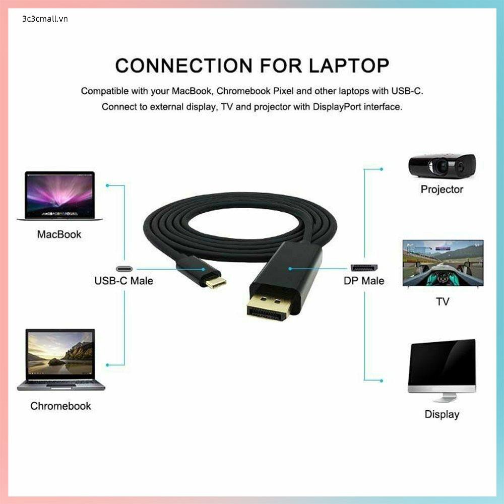 ✨chất lượng cao✨ Displayport USB C USB 3.1 Type C to DisplayPort DP Male Cable Adapter 4K@60Hz 1.8m Black Charger Cord Cable