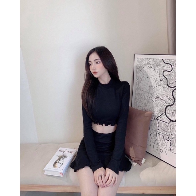 Set Áo Croptop Chân Váy Rúm Viền Bèo L.Y Store  Set Sang Chảnh Tiểu Thư Cá Tính HOT