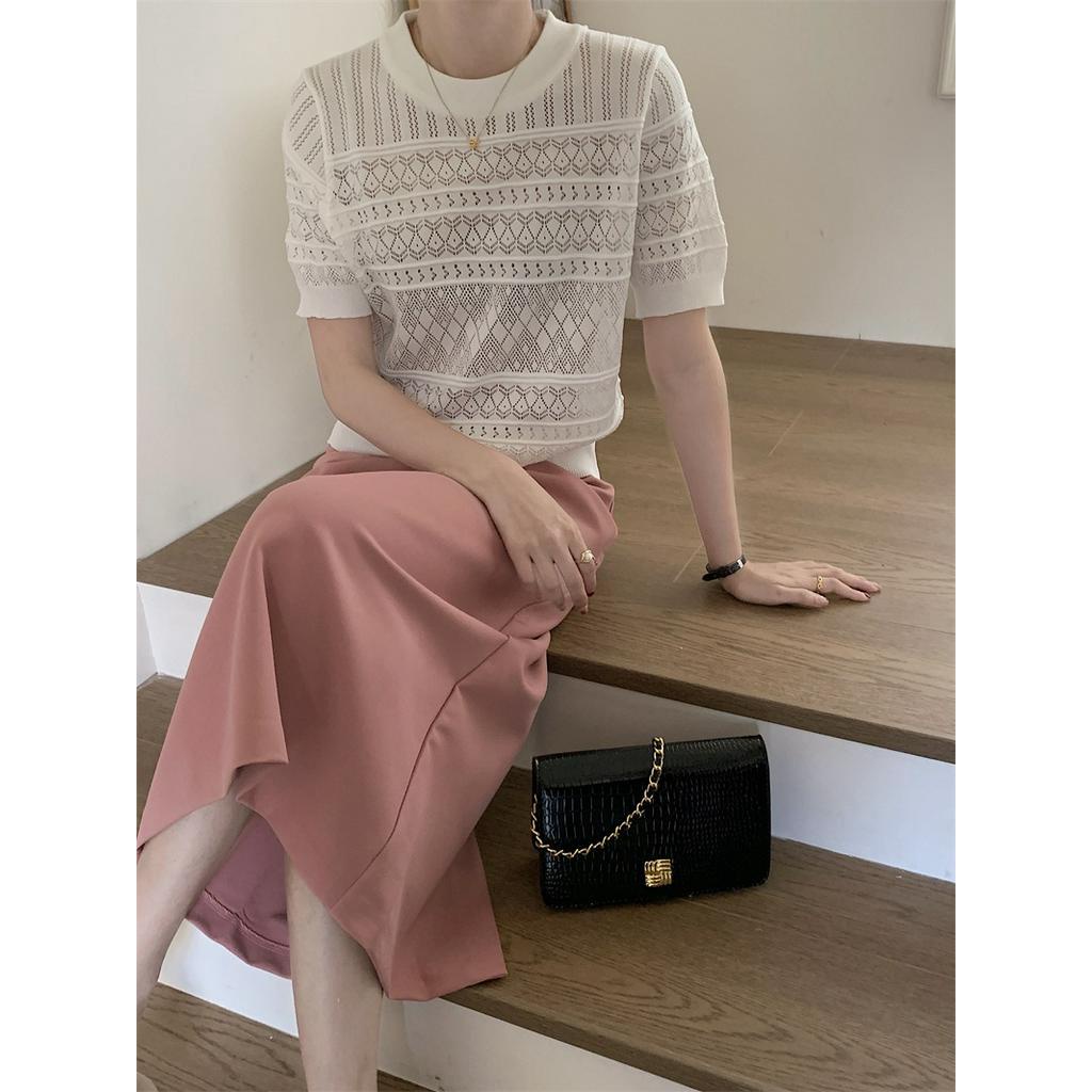 61206 Áo Ngắn Tay Đan Rỗng