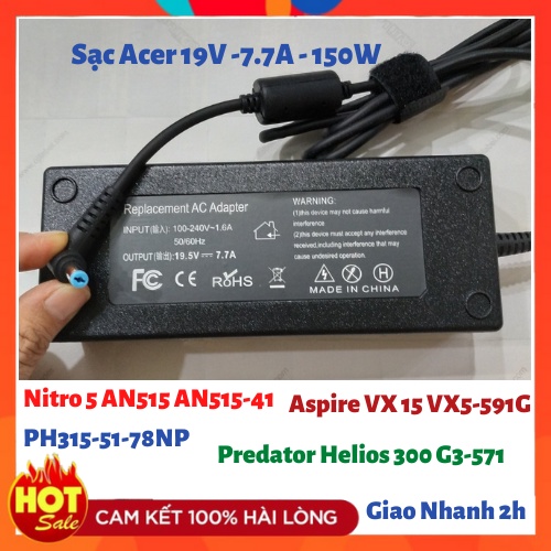 Sạc Laptop Acer Nitro 5 19.5V - 7.7A - 150W Cho Acer Nitro 5 AN515/ Aspire VX5-591G/ Helios 300 G3-571/ Nitro VN7-592