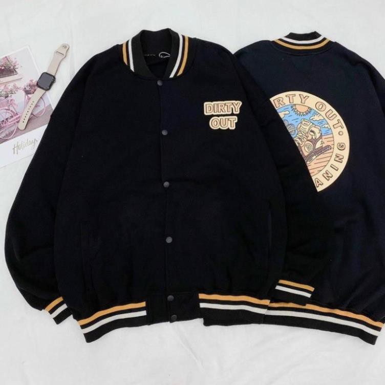 Áo Bomber Nỉ bông DIRTY.OUT chất nỉ đẹp mịn cá tính Form rộng Unisex Nam Nữ cực đẹp