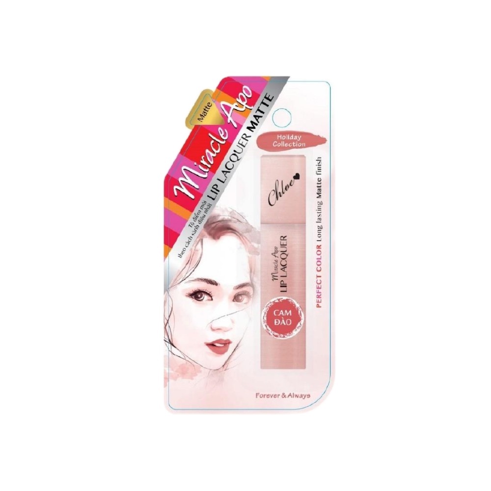 Son kem lì Miracle Apo Lip Lacquer Matte Holiday Collection Màu Cam Đào 3ml