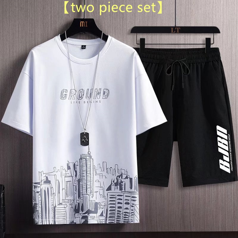 Set Đồ Thể Thao Hai Mảnh Gồm Áo Thun Tay Ngắn Dáng Rộng Phong Cách Hàn Quốc Thời Trang Mùa Hè Cho Nam Giới Size M-5XL