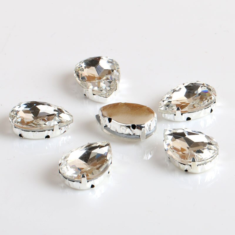 Set 20 hạt đá pha lê có chấu kẹp trang trí quần áo thủ công DIY 13x18mm