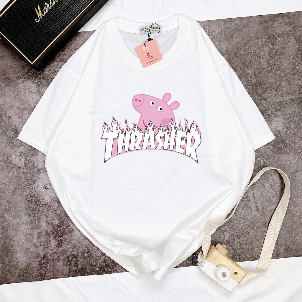 Áo Thun Nam Nữ Unisex Áo Phông vải cotton thoáng mát cổ tròn bigsize XXL 2XL in chữ THRASHER HEO PEPPA - shop.lucas