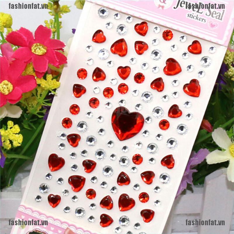 [Iron] 1Sheet Heart Rhinestones Phone Car Art Craft Diy Scrapbooking Stickers Kids Toys Gift [VN]