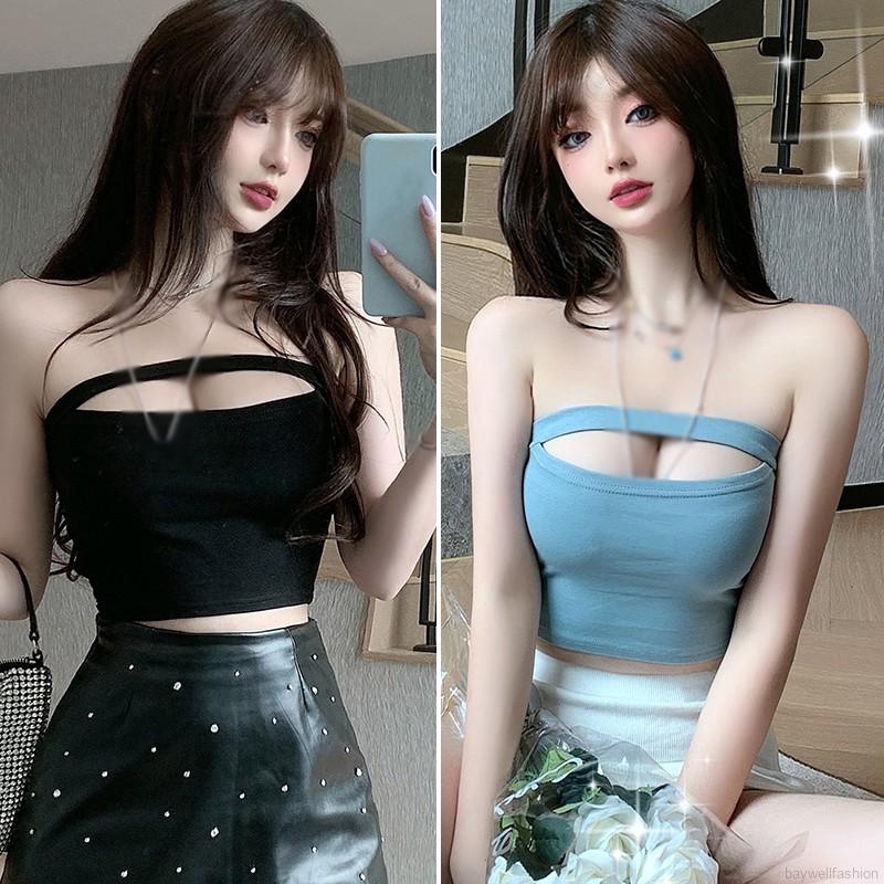 [Baywellfashion]Áo ống croptop dáng ôm màu trơn quyến rũ cho nữ