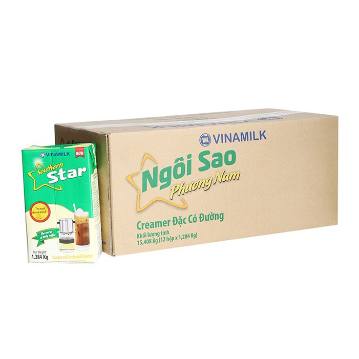 Thùng 12 Hộp Creamer đặc Ngôi Sao Phương Nam xanh lá - Hộp giấy 1284g.