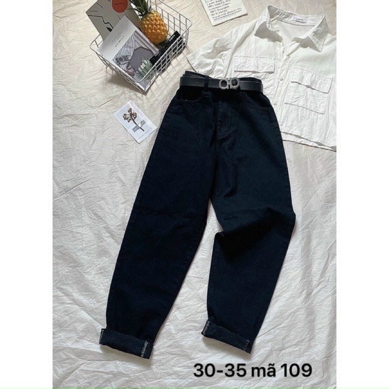 Quần bò baggy đen trơn cạp cao chất siêu đẹp đủ sz SML