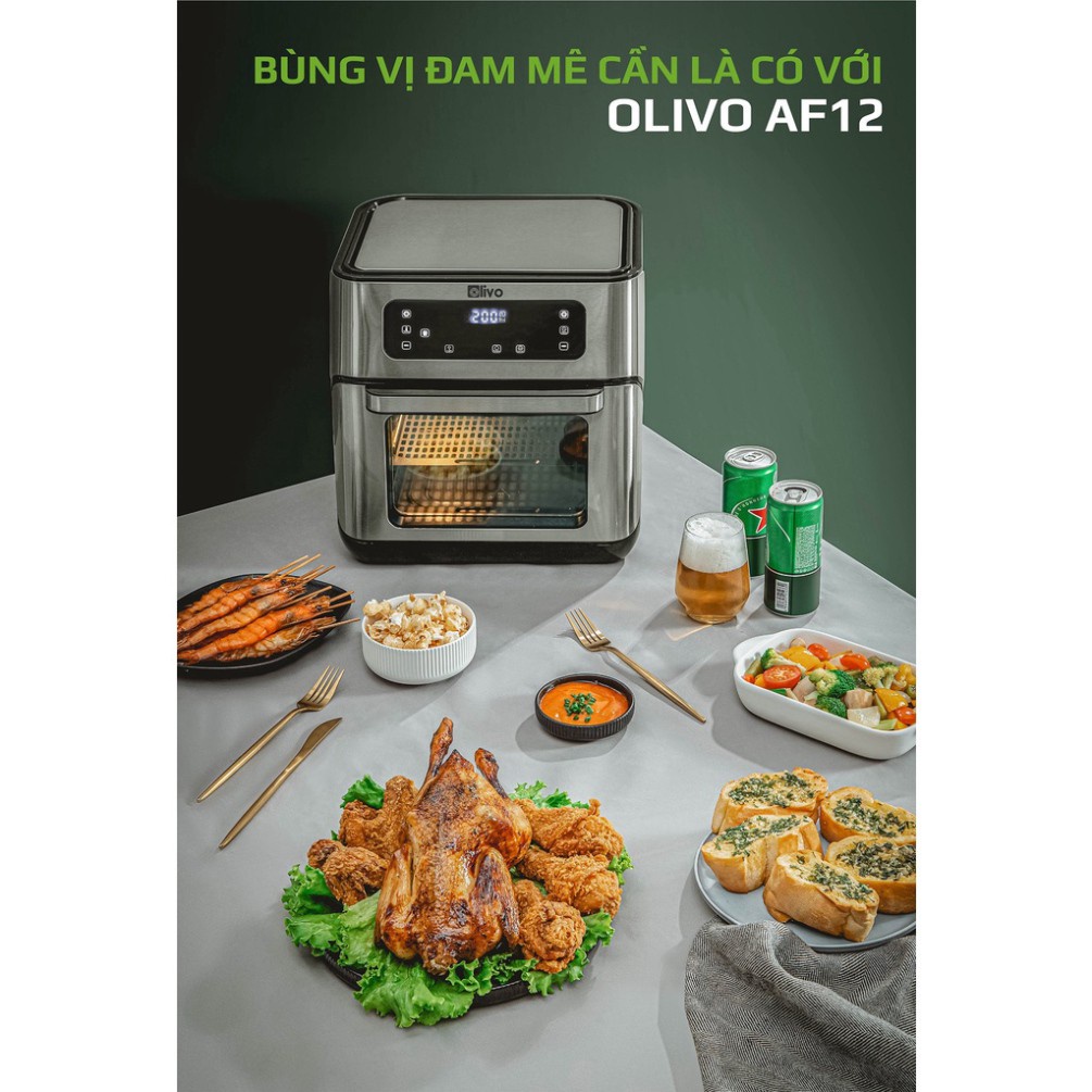 Nồi chiên không dầu OLIVO AF12, thương hiệu Mỹ, 8 chức năng, dung tích 12L, bảo hành 24 tháng - cam kết chính hãng