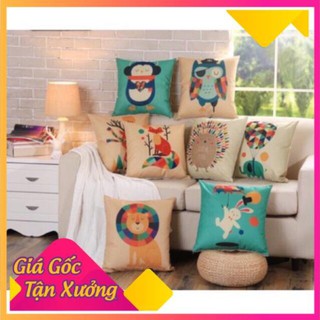 Gối trang trí vải gai 45*45cm in hình động vật dễ thương