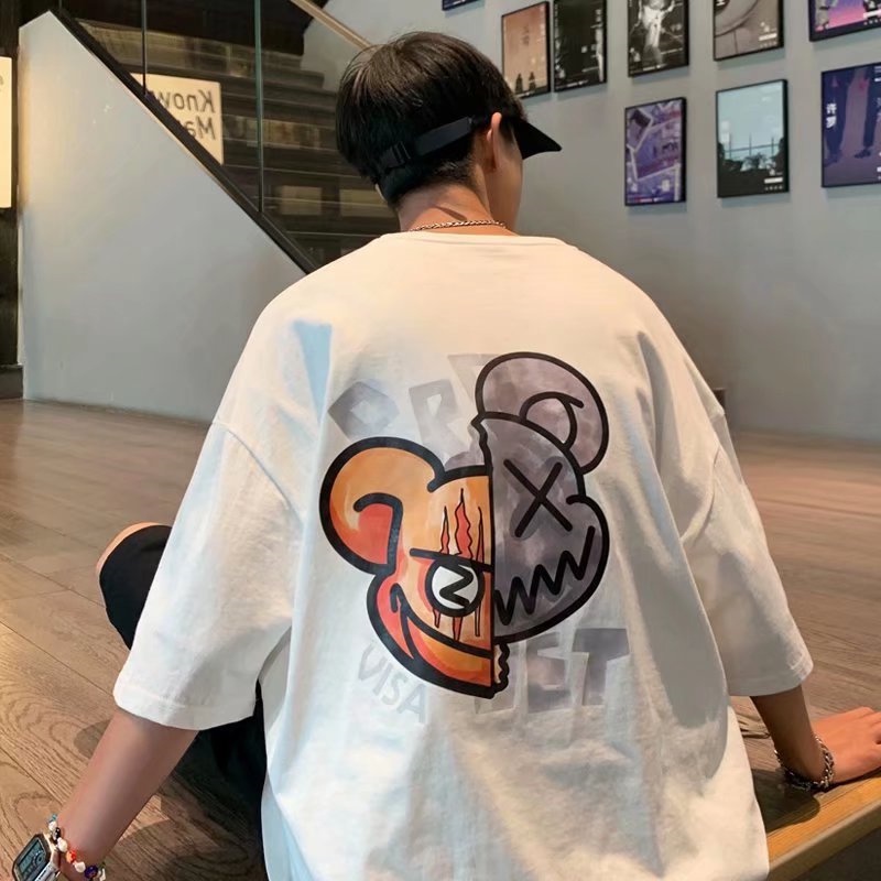 Áo Thun Tay Ngắn Cổ Tròn Dáng Rộng In Họa Tiết Hoạt Hình Phong Cách Hip Hop Thời Trang Mùa Hè Cho Nam Size M-5XL