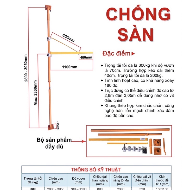 Bộ khung cẩu xoay chống sàn Tải 300kg