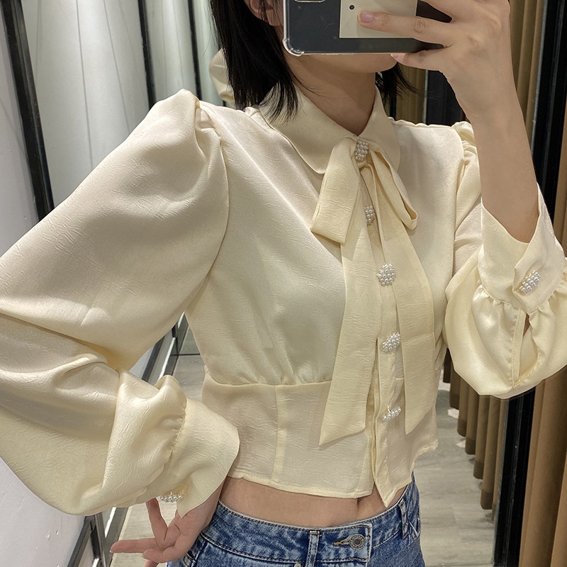 Áo sơ mi Zara cao cổ vải lụa thái (SHIRT WITH BOW) | BigBuy360 - bigbuy360.vn