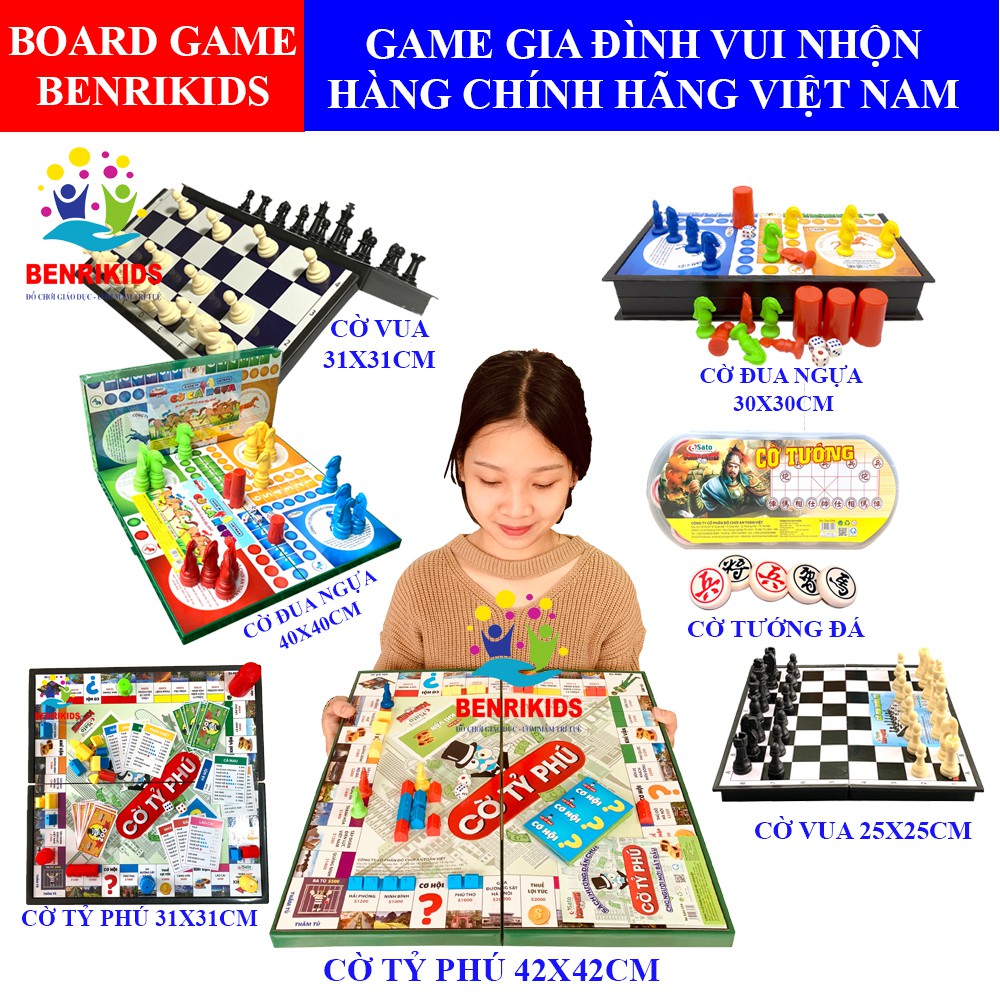 Board Game Vui Nhộn Cho Bé ⚡SIÊU SALE]⚡Cờ Tỷ Phú-Cờ Cá Ngựa-Cờ Vua Hàng Hàng Sato Việt Nam An Toàn Cho Bé