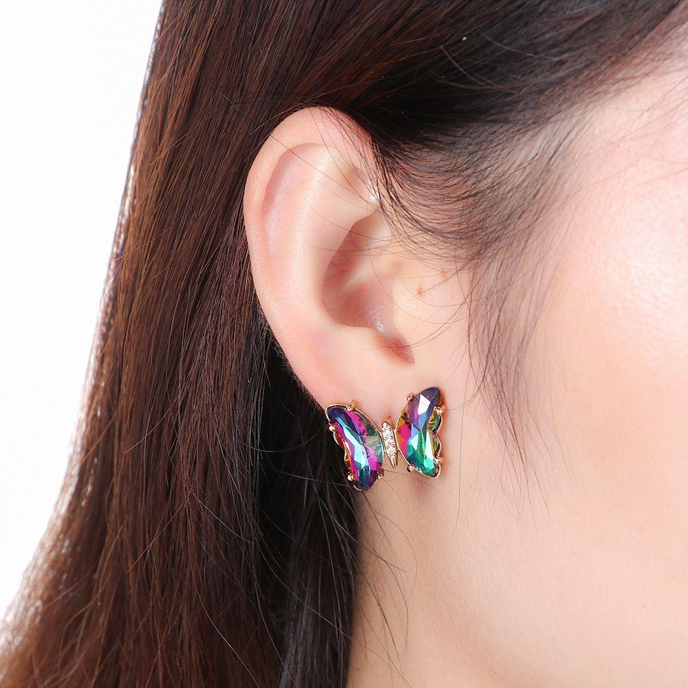 BSUNS 1 Đôi Bông Tai Xỏ Lỗ Bằng Đồng Màu Sắc Gradient Phong Cách Retro