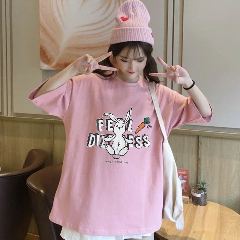 Áo Thun tay lỡ Unisex thỏ cà rót