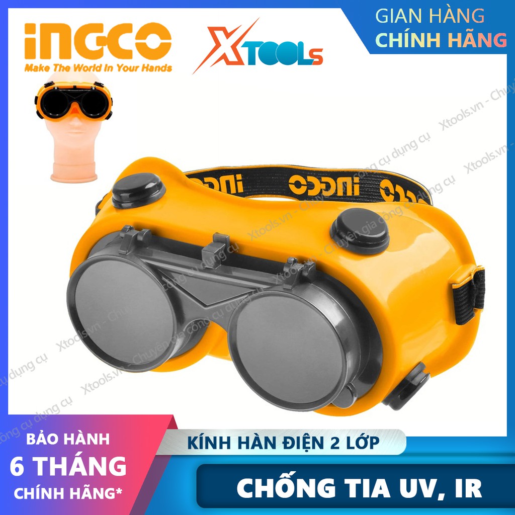 Kính hàn điện INGCO HSGW01 mặt nạ hàn xì chất liệu 100% PVC bền chắc chịu nhiệt cao, 2 tròng kính trong và màu vô cơ