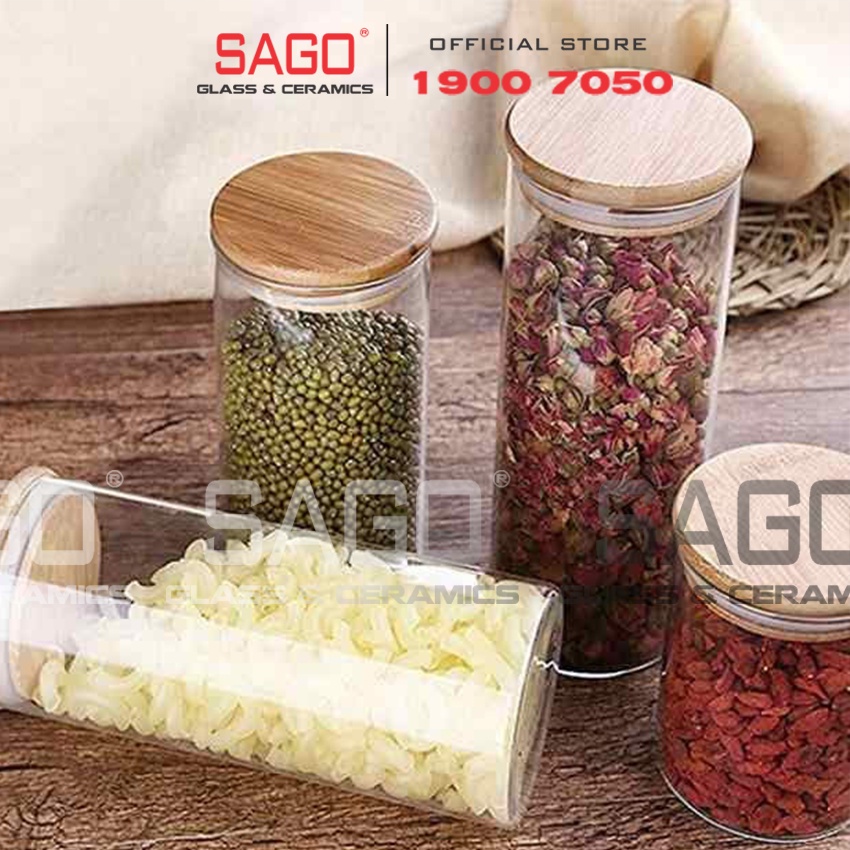 Hũ Thủy Tinh Trụ Nắp Gỗ Tre Cao Cấp