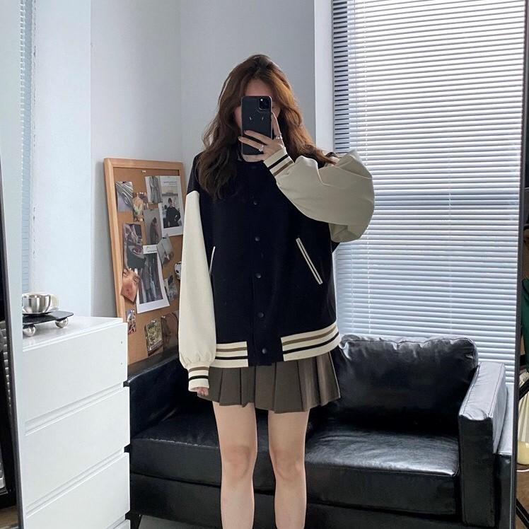 Áo khoác bomber bóng chày phối màu form rộng bo viền 2766 A1802N Nhung Nhớ