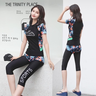 ❤ Bộ Đồ Bơi Ba Mảnh Áo Croptop Tay Lửng + Quần Dài Phong Cách Thể Thao Thời Trang Mùa Xuân Cho Nữ