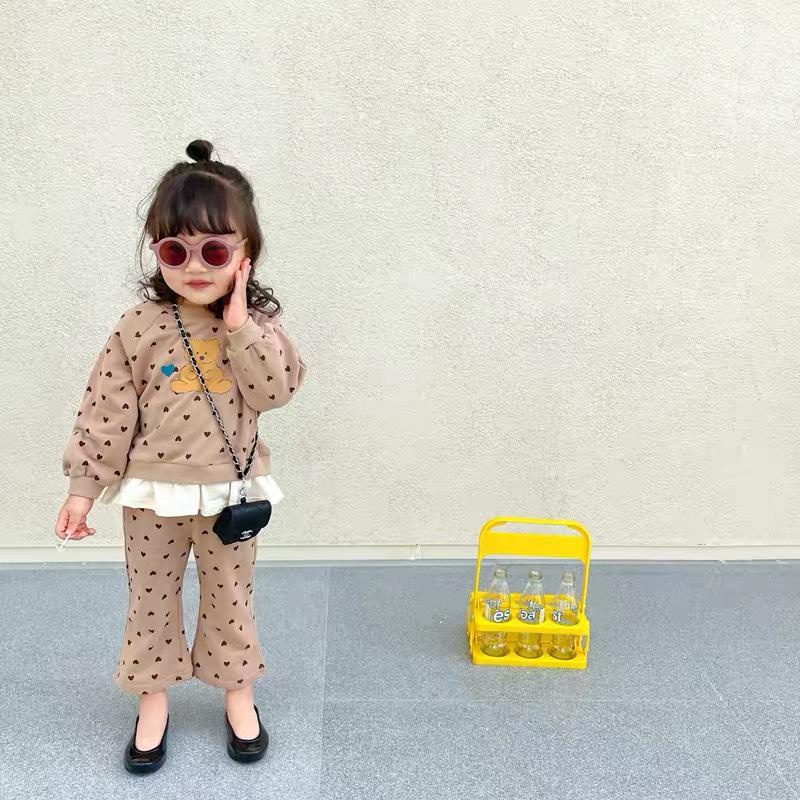 Bộ Quần Áo Dài Tay Trẻ Em Thu Đông Họa Tiết Tym Hình Gấu Quần LOEE Vải Nỉ Cho Bé Từ 8-22kg Mã DT45