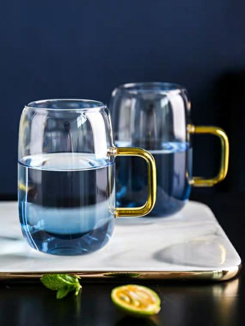 Combo bộ thủy tinh xanh đại dương 1 bình 4 cốc kèm 1 khay gỗ dầy