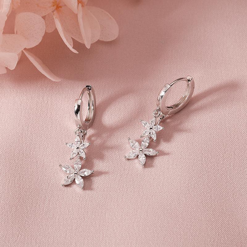 Bông tai bạc 925 sterling khóa hoa nữ 2021 mới mạ bạch kim cao cấp ý nghĩa lưới màu đỏ trong gió lạnh