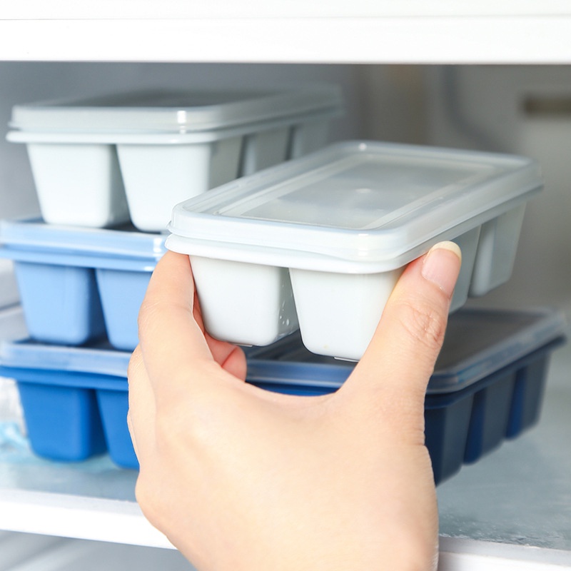 Khay Làm Đá 6 Ngăn Hình Vuông Bằng Nhựa PE Cấp Thực Phẩm Kèm Nắp Đậy Tiện Dụng