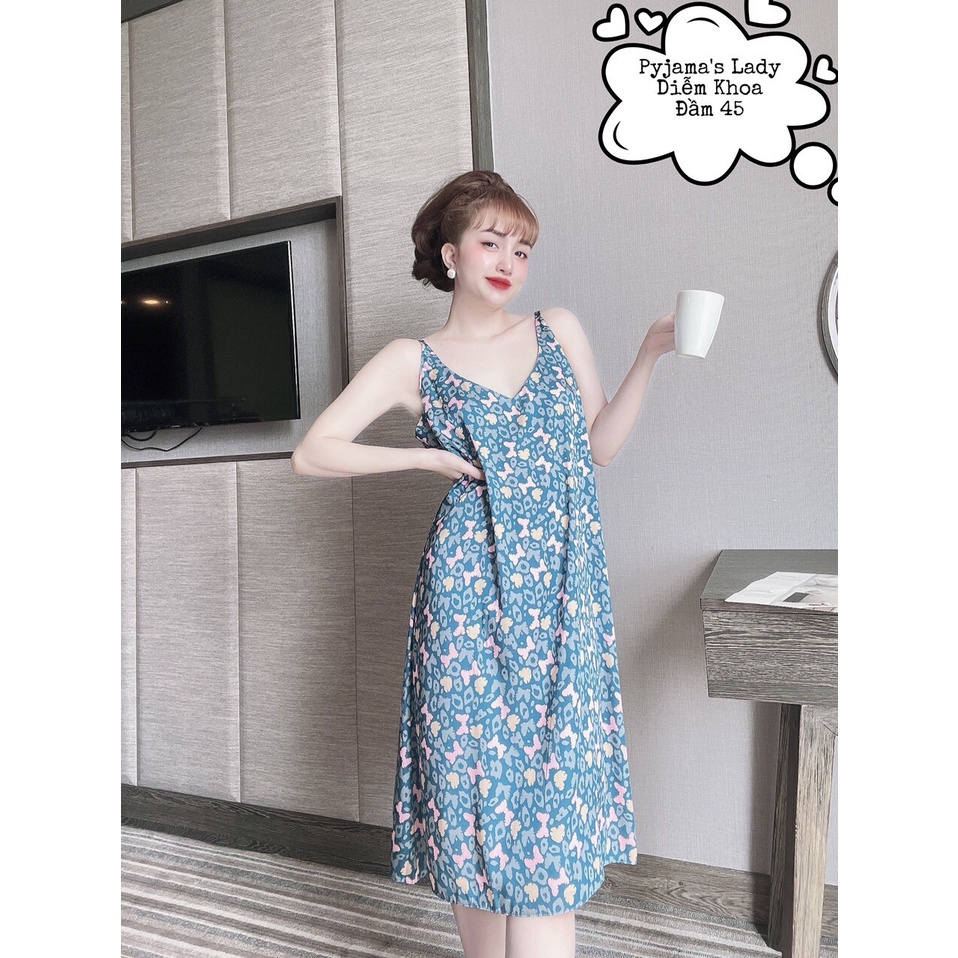 Set đầm 2 dây chất vải latin mặc ngủ siêu mềm mịn, chất vải không nhăn