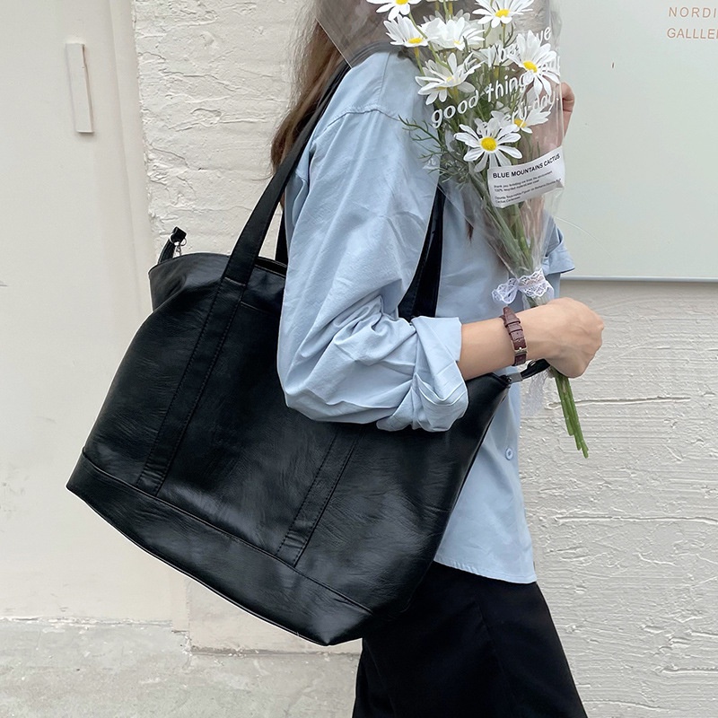 Túi Xách tote Da PU Mềm Cỡ Lớn Màu Xanh Bơ Phong Cách Hàn Quốc Cho Nữ