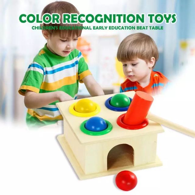 Đồ Chơi Gỗ Hộp Đập Bóng Cho Bé Nhiều Màu Sắc, Đồ Chơi Thông Minh Montessori Giúp Bé Nhận Biết