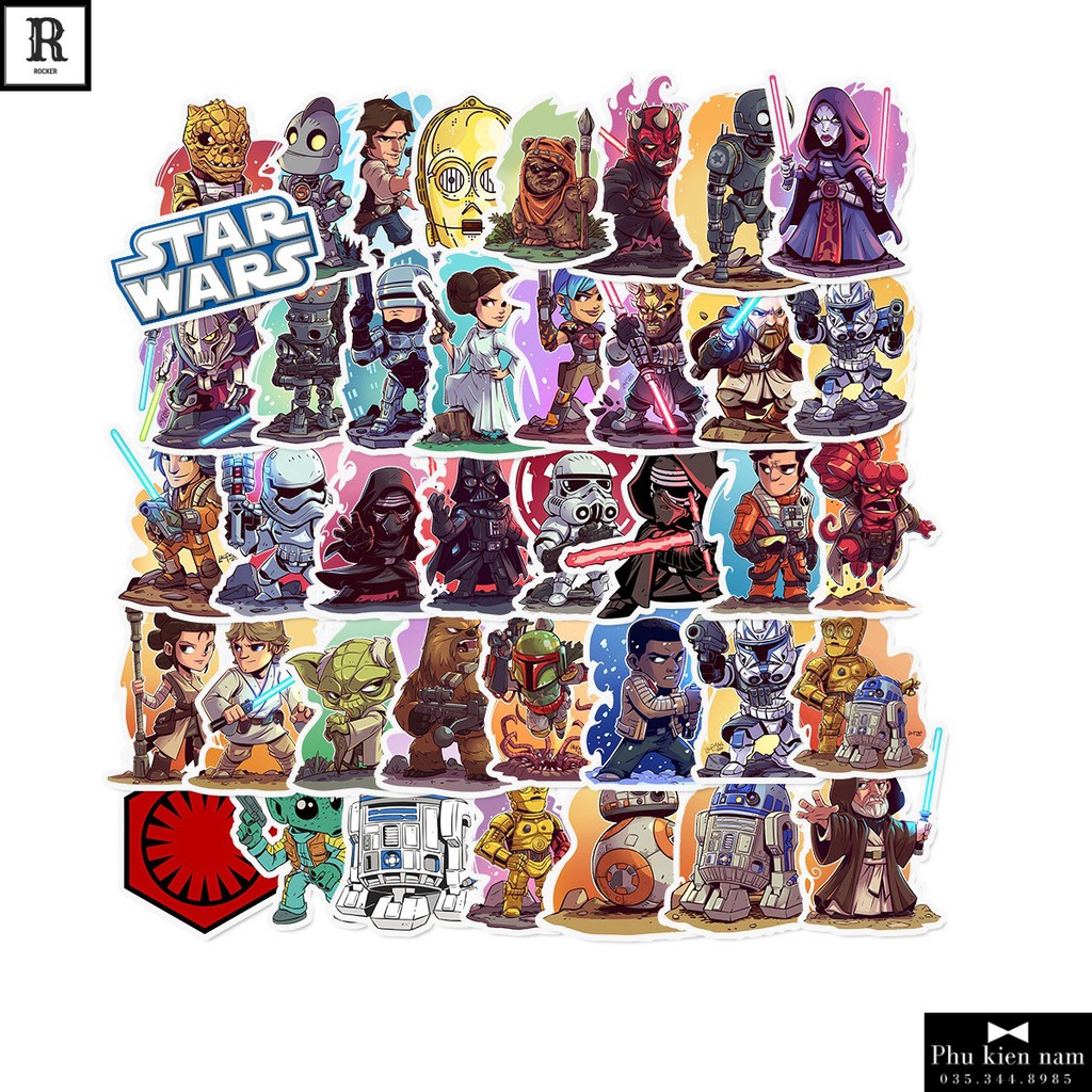 Sticker PVC Hoạt Hình Star war Cả bộ 50 hình ST085