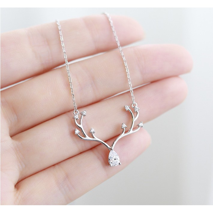 Dây chuyền nữ mạ bạc 925 thiết kế sừng nai đính đá lấp lánh chính hãng cao cấp trang sức CINLA DC012
