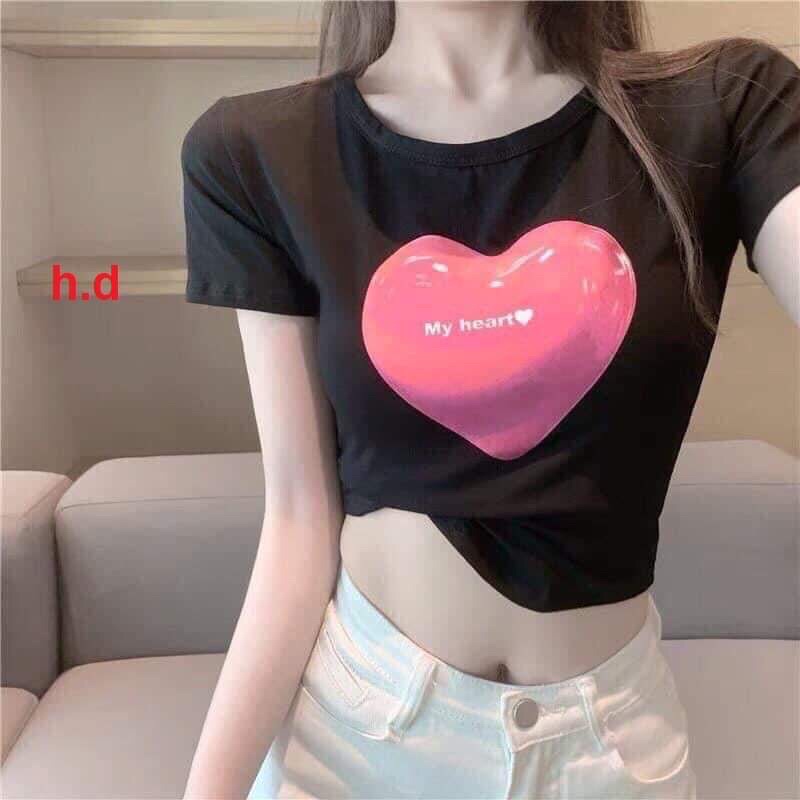 Áo Croptop nữ ôm body  tay ngắn Tim  Đỏ❤️chất bodip cá tính, sexy, năng động thời trang Hè 2022