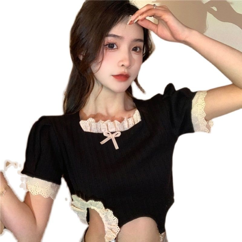 Áo Thun Eo Cao Thiết Kế Ren Thời Trang Mùa Hè Nhẹ Nhàng Thông Dụng Cho Nữ