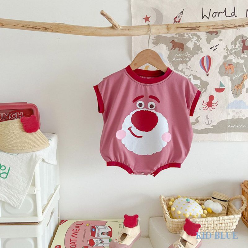 Bộ Áo Liền Quần Tam Giác In Hình Quả Dâu Hoạt Hình Dễ Thương Cho Bé Gái 0-2 Tuổi