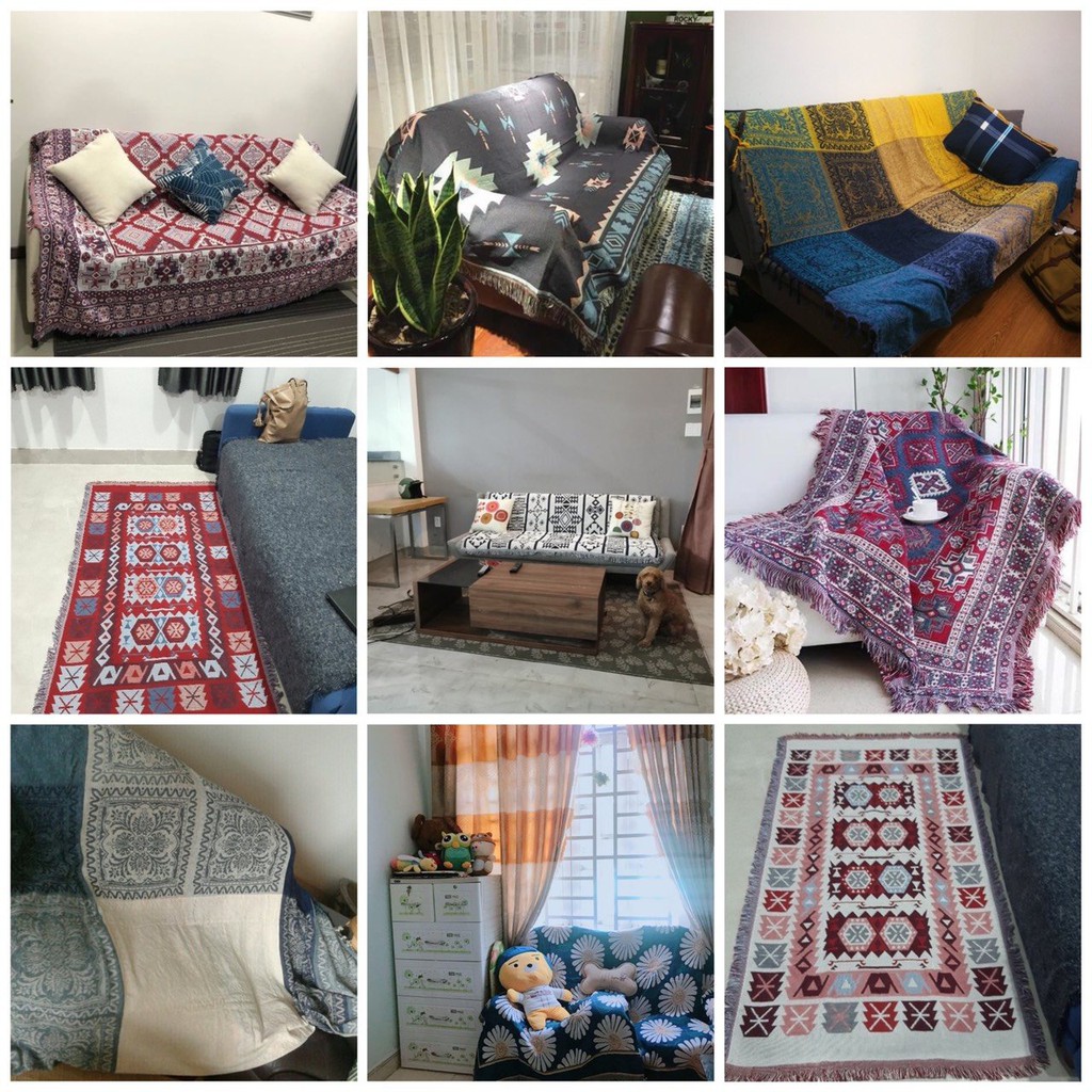 [FREE SHIP] Thảm phòng khách, Khăn phủ sofa vintage chất liệu cotton dệt cao cấp