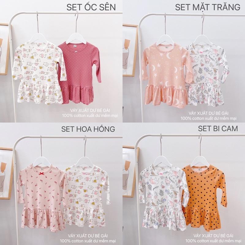 SET 2 VÁY COTTON XUẤT DƯ DÀI TAY SIÊU XINH CHO BÉ