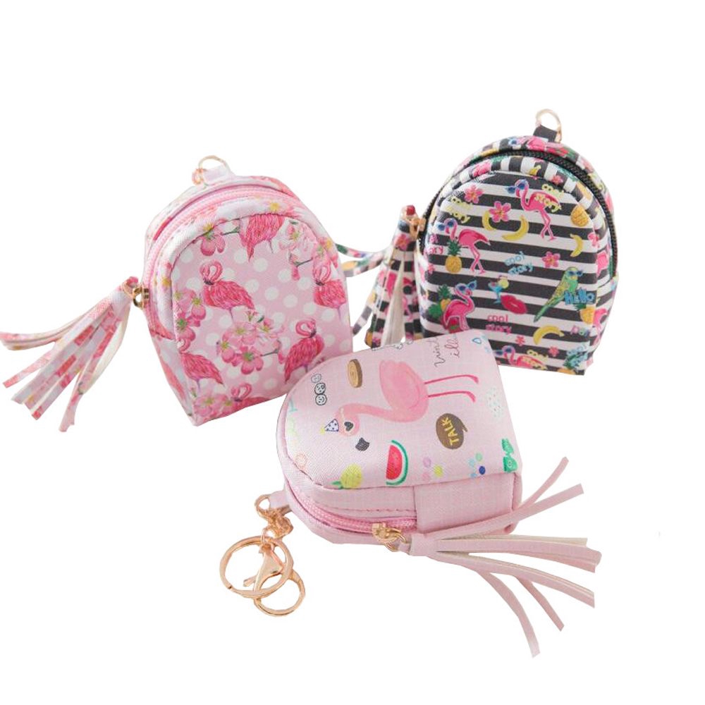 Túi đựng tiền xu da PU họa tiết chim hồng hạc