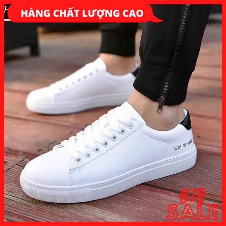 Giày sneaker nam màu trắng da đẹp đế bằng gót chữ số CAO CẤP (full trắng, trắng đen) [HÀNG XỊN ĐẸP]