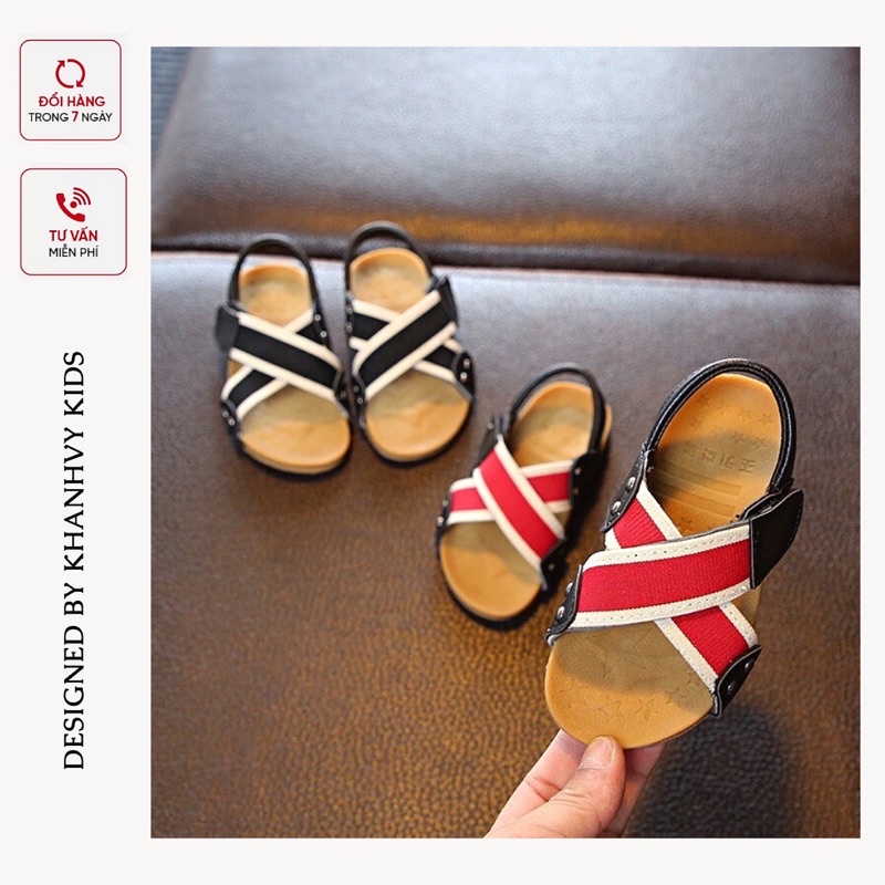 Dép sandal bé trai gái❤️Giày sandal quai chéo chữ X có viền xinh xắn chất da PU cho bé trai bé gái đi học đi chơi