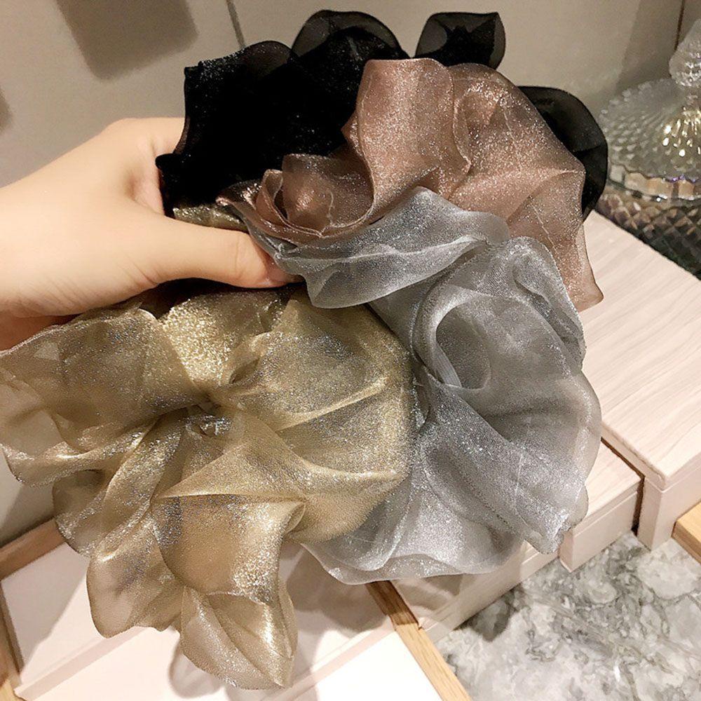 Dây Buộc Tóc Co Giãn Phối Lưới Màu Cầu Vồng Thời Trang Cho Nữ
