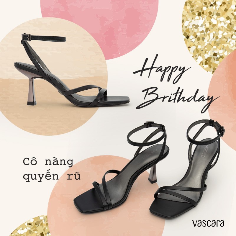 Giày Sandal Ankle Strap Gót Trụ Metallic VASCARA - SDN 0694 - Màu Đen