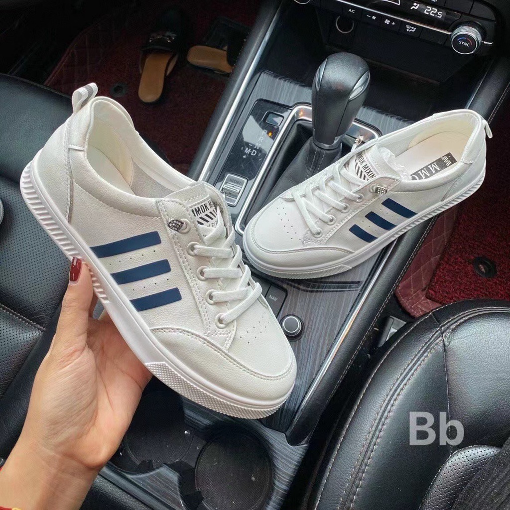 Giày thể thao nữ trắng, giày lười slip on dây rút đế bằng da mềm cao cấp, Lisa M68
