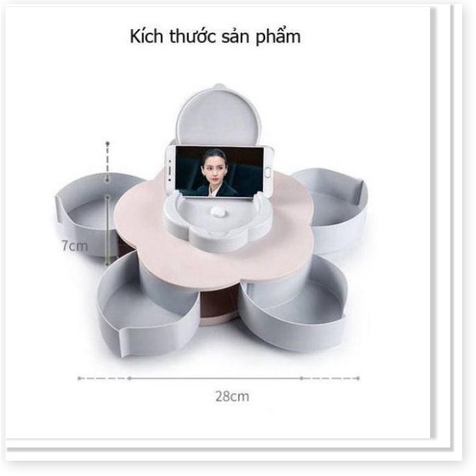 Hộp đựng bánh kẹo mứt tết hướng dương 1 tầng 5 cánh hoa xoay có chỗ để điện thoại